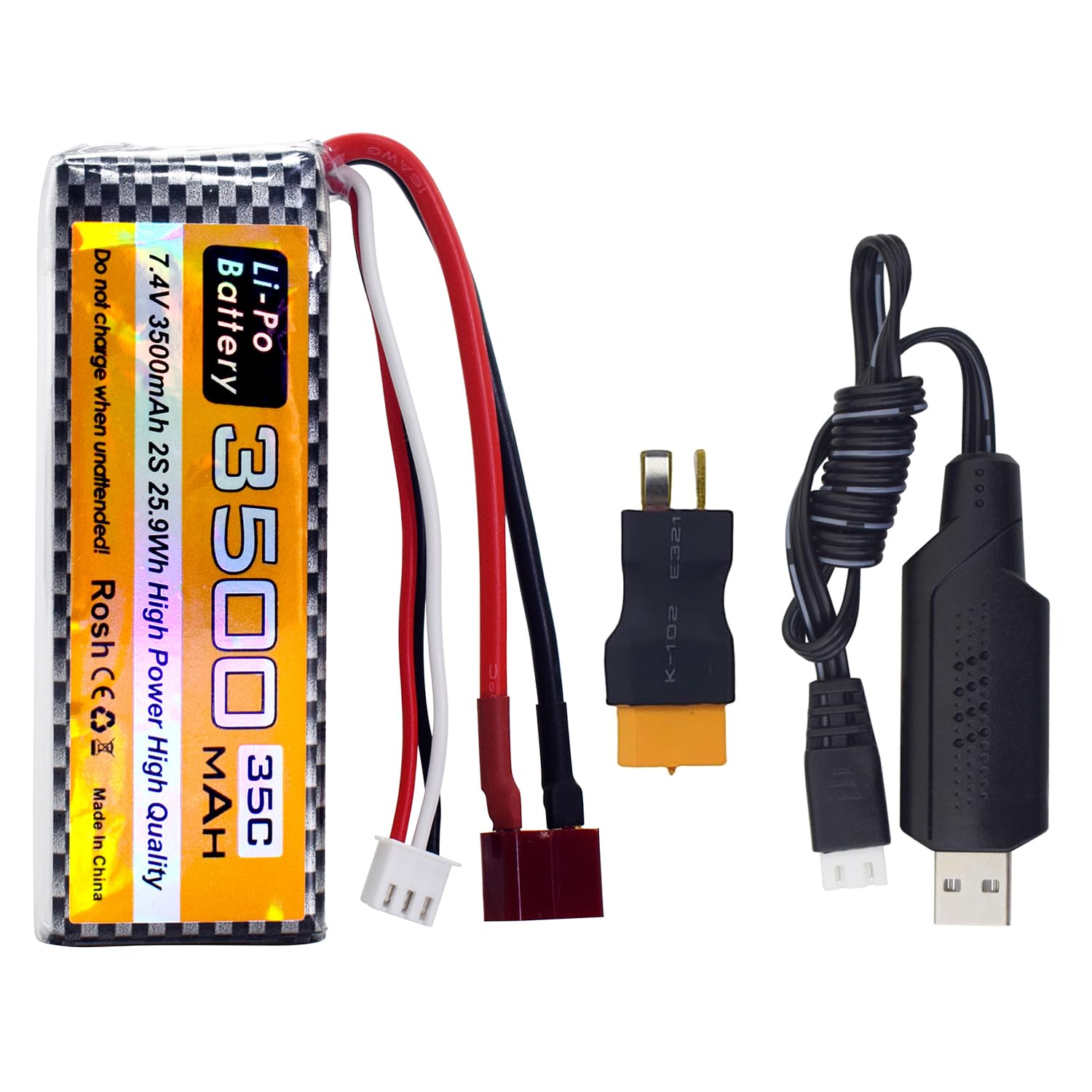 MOONZON 1PCS 7.4V 35C 3500mAh T Plug XT60 Plug Lithium Battery for WLTYOS 104001 144010 144001 124007 124016 124017 124018 124019 MJX 14301 14302