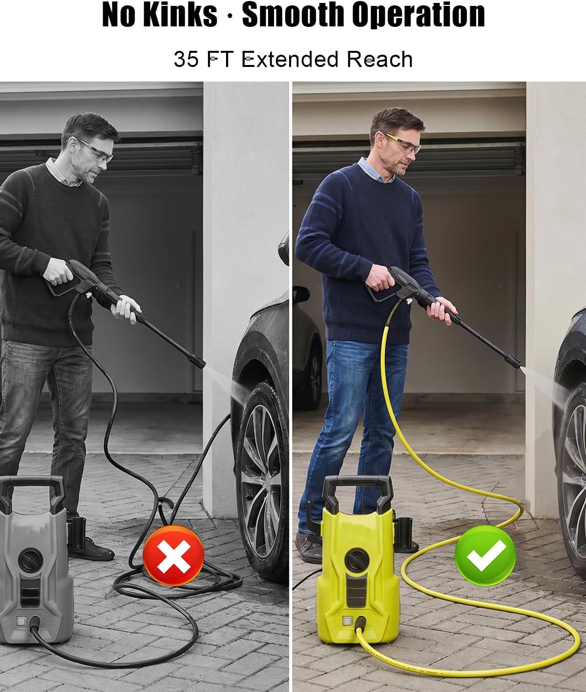 RY31HPH01 Flexible Electric Pressure Washer Hose Fit for Ryobi Power Pressure Washer Replacement Part 1/4" x 35FT (Pressure Washing Extension Hose-35ft)