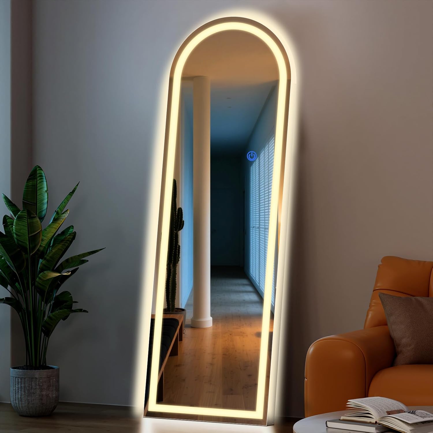 Arch Full Length Standing Mirror with LED Lights, 56"x20" Lighted Mirror with Dimming & 3 Color Lighting, Tall Mirror Full Body for Bedroom, Dressing Room