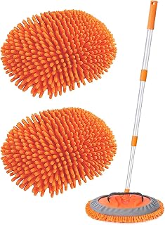 41" Microfiber Car Wash Brush with Long Handle Car Washing Mop Kit Mitt Sponge Car Cleaning Supplies Kit Duster RV Washing Car Brush Accessories, 1 Chenille Scratch-Free Replacement Head