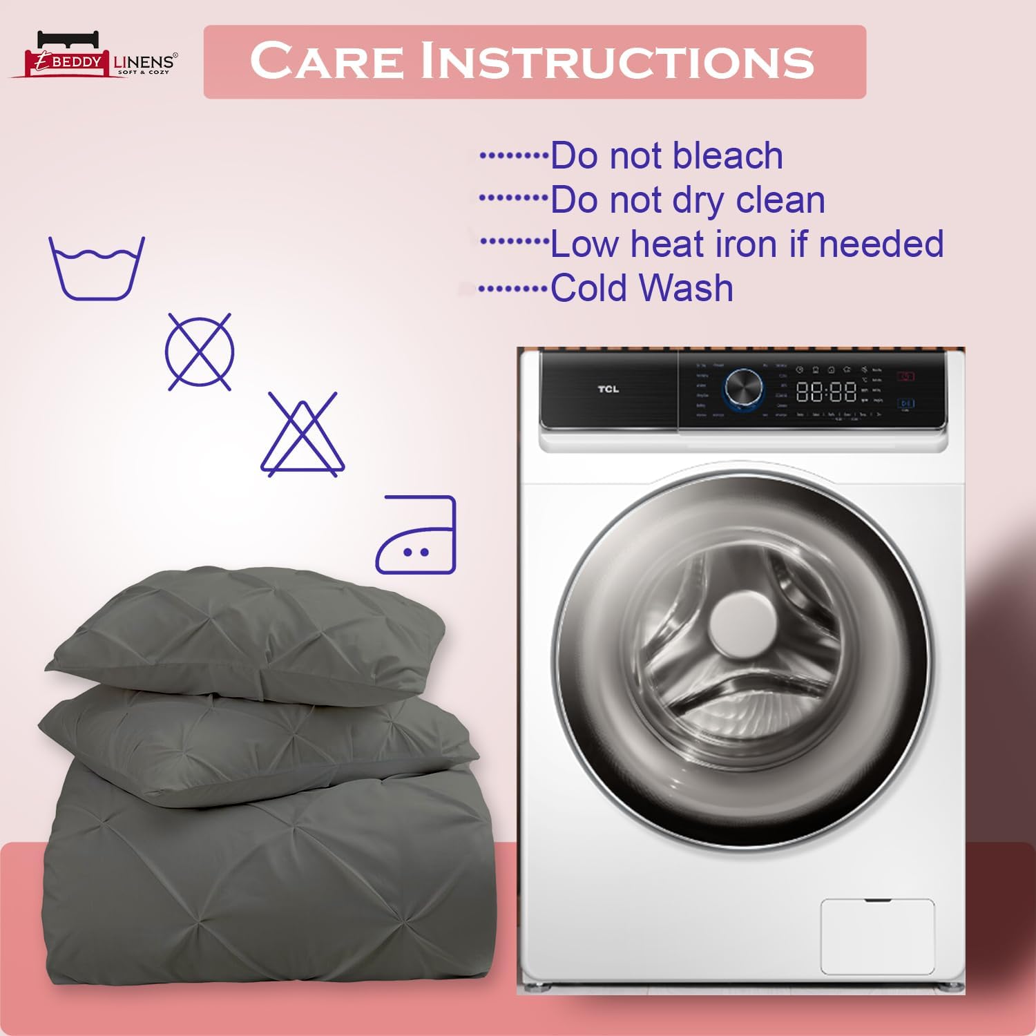 eBeddy Linens Pinch Pleated Pintuck Duvet Cover Set Oversized King 120x98 Inch 100% Microfiber Soft and Breathable 3 Pieces Premium Comforter Cover Zipper Closure & Corner Ties Dark Grey