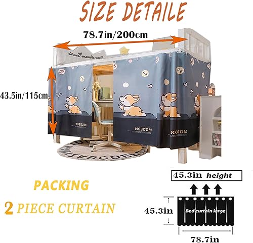 Miniatura 2 de Dormitorio para el hogar, litera, cortinas de cama de tela, toldo opaco, cortinas para estudiantes, cortinas de sombreado transpirables a prueba de