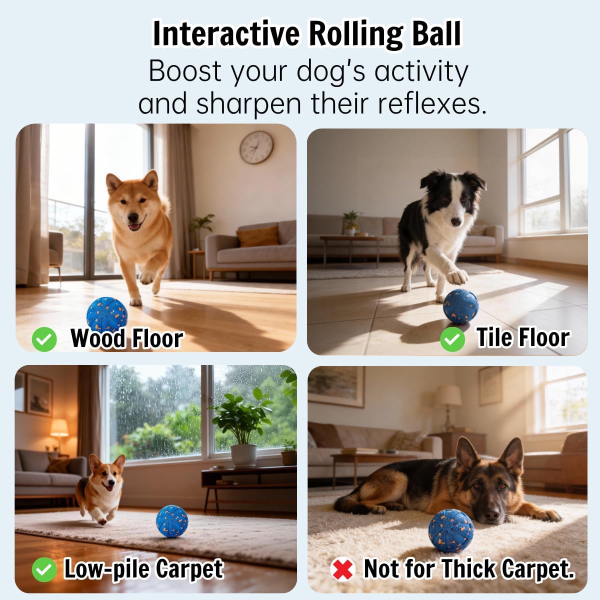 Interactive Dog Ball, Automatic Self-Rolling Moving Ball for Dogs, Smart Jumping Dog Toy for Small Medium Large Breeds, USB Rechargeable Active Pet Toy, Durable E-TPU Shell