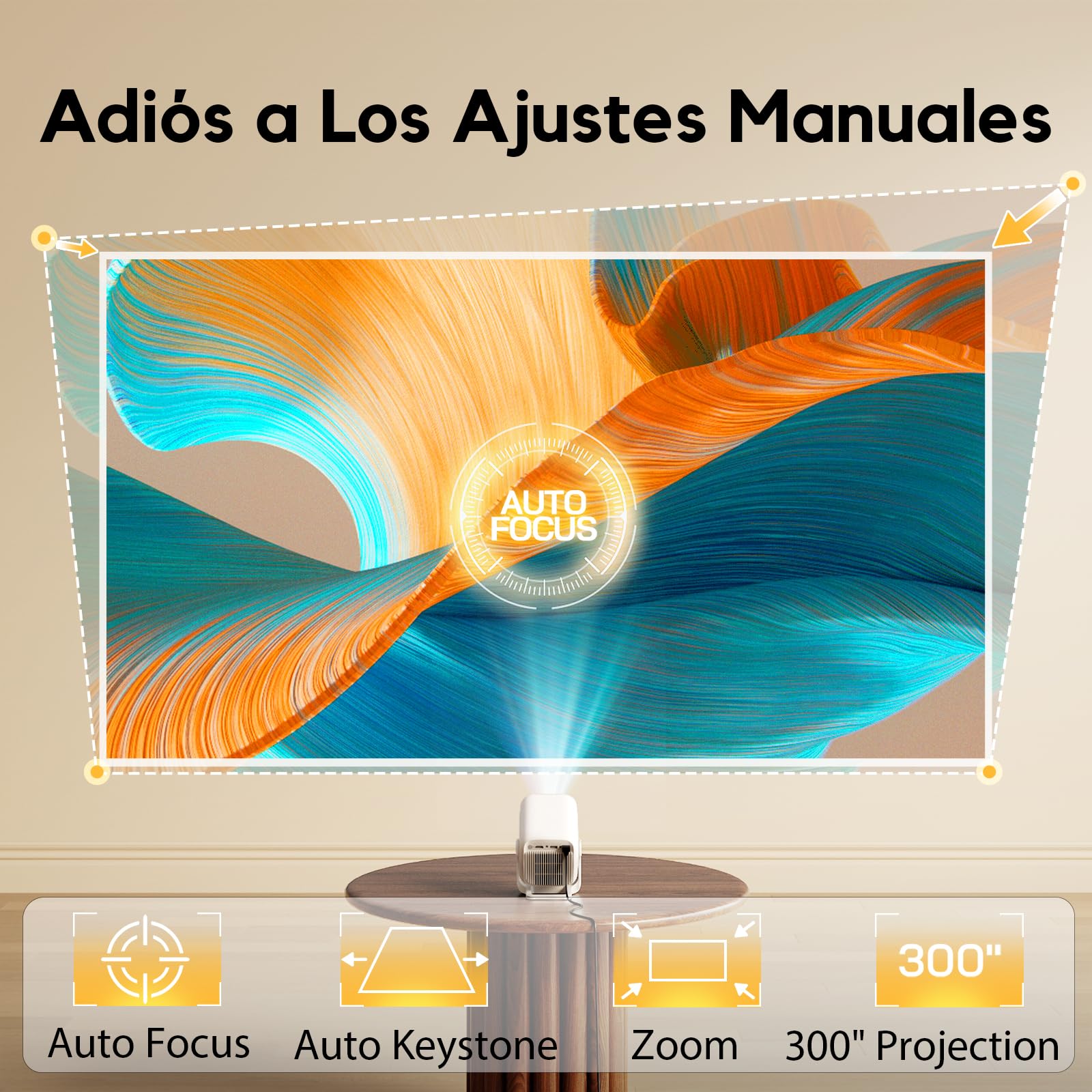 Proyector 4K [Apps Integrada & Auto Focus/Keystone] 2026 Upgraded AKIYO O4 Proyector Portátil 20000 Lumen con Android TV y Dual Control, con WiFi6 Bluetooth5.4 Zoom 50%, Cine en Casa para HDMI/USB/PS5