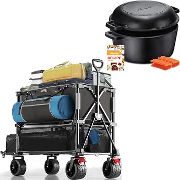 استمتع بوقت التخييم مع عربة Overmont Double Wagon Cart والفرن الهولندي مع غطاء المقلاة