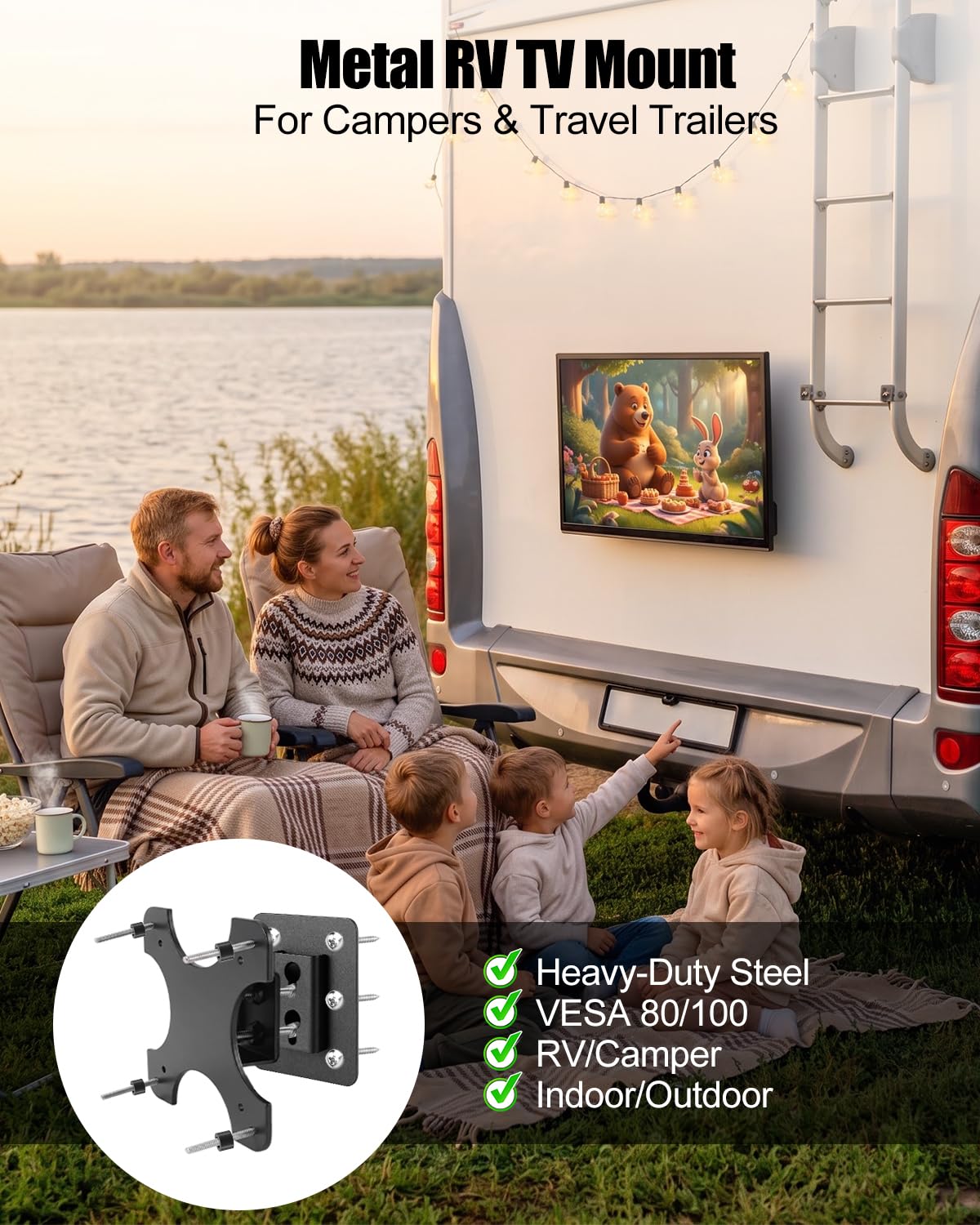 Supporto TV in metallo per camper, compatibile con staffa TV VESA 80 x 80 e