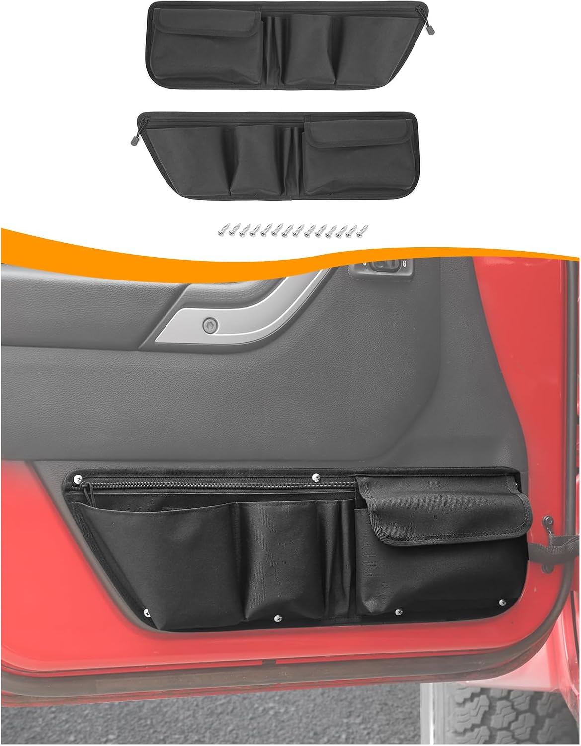 Hoolcar Front Door Storage Pockets Side Organizer Bag Door Net Pocket Replacement Compatible with Jeep Wrangler JK JKU 2011-2017, Interior Storage Expansion Accessories, 2PCs