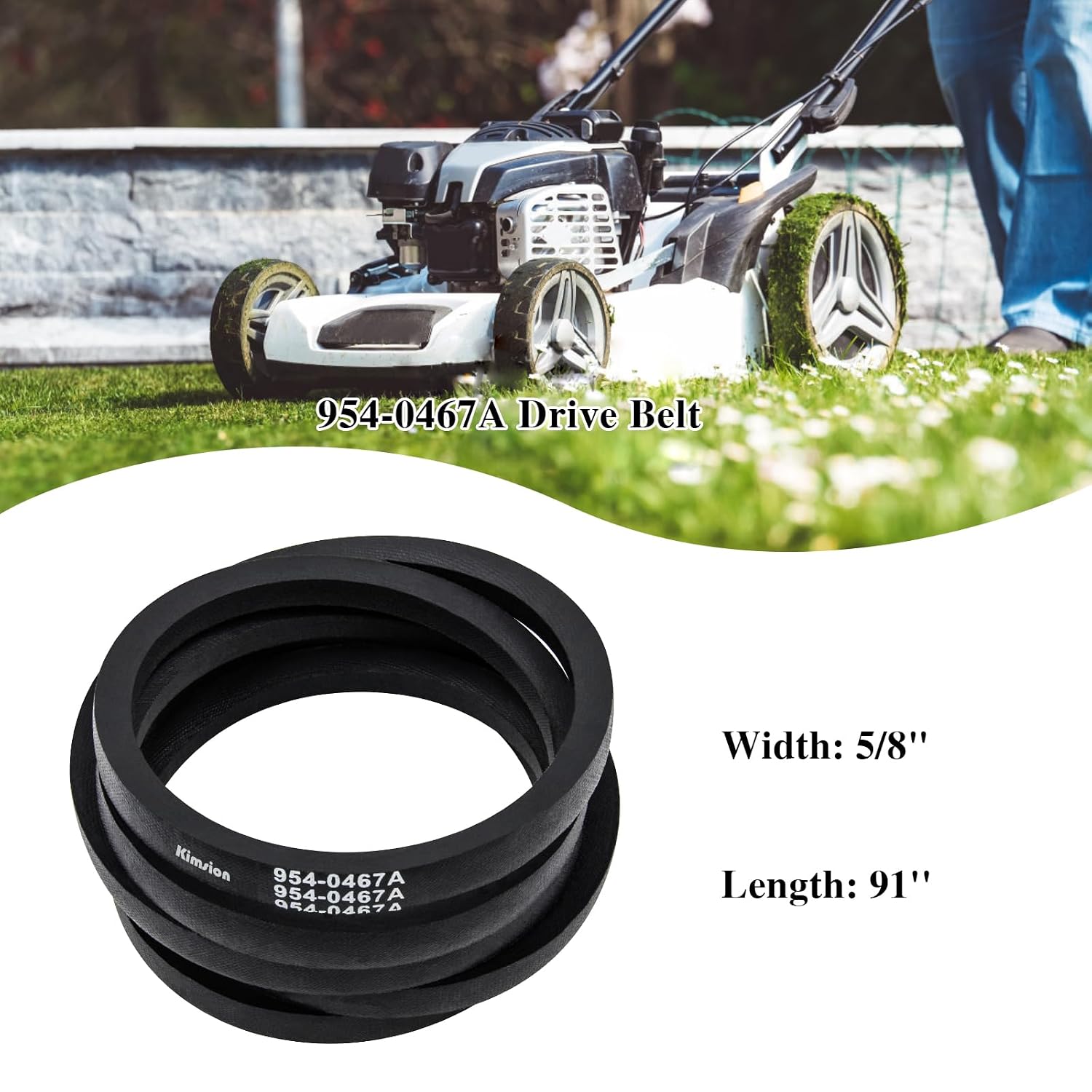 Kimsion 954-0467A Drive Belt for Cub Cadet LTX1040, Troy-Bilt, MTD, Craftsman 754-0467, 754-0467A, 954-0467, 954-0467A Lower Drive Belt, Replaces Toro 112-0301 (5/8 x 91 inch V Belt)