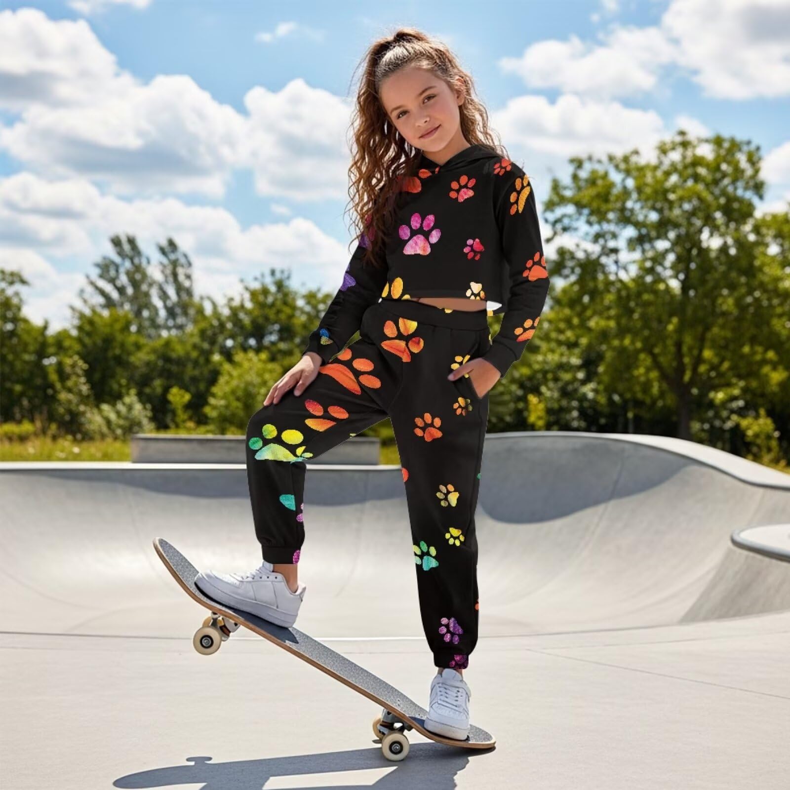 Dziewczęcy kombinezon dresowy, 2-częściowy zestaw z kapturem z długim rękawem, bluzy i spodnie dresowe, dziecięca bluza z kapturem, jesienny dres dla dziewczynek