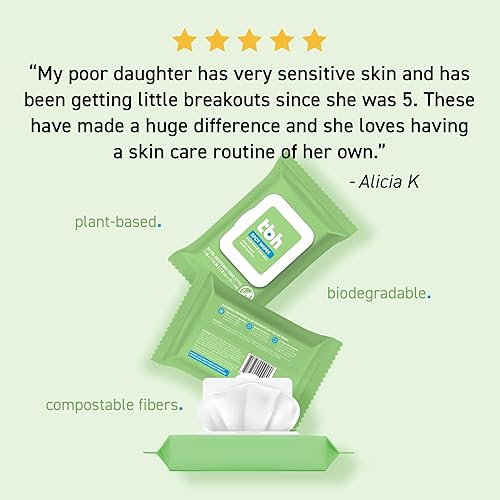 Miniatura 6 de TBH Toallitas limpiadoras faciales para niños, cuidado diario suave de la piel para preadolescentes y adolescentes con piel grasa, seca y sensible,