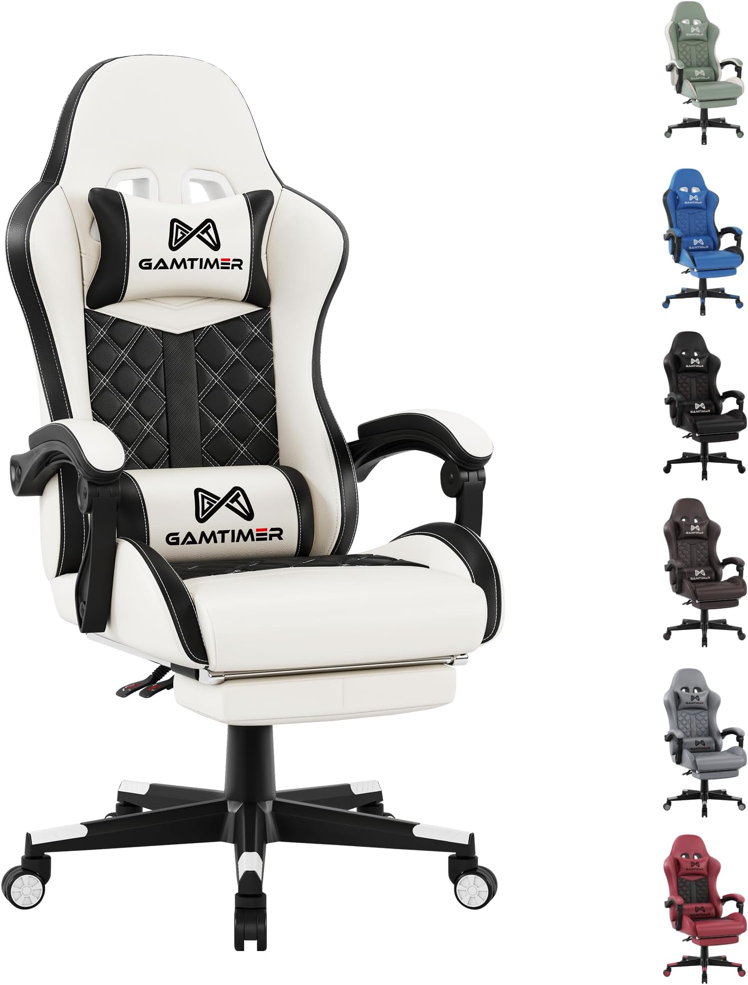 Gaming Chair,Computer Chair with Footrest and Lumbar Support,Breathable PU Leather,4D Lumbar Support and Headrest,360 Degree Swivel Chair with Adjustable Ergonomic Backrest for Adults(White)