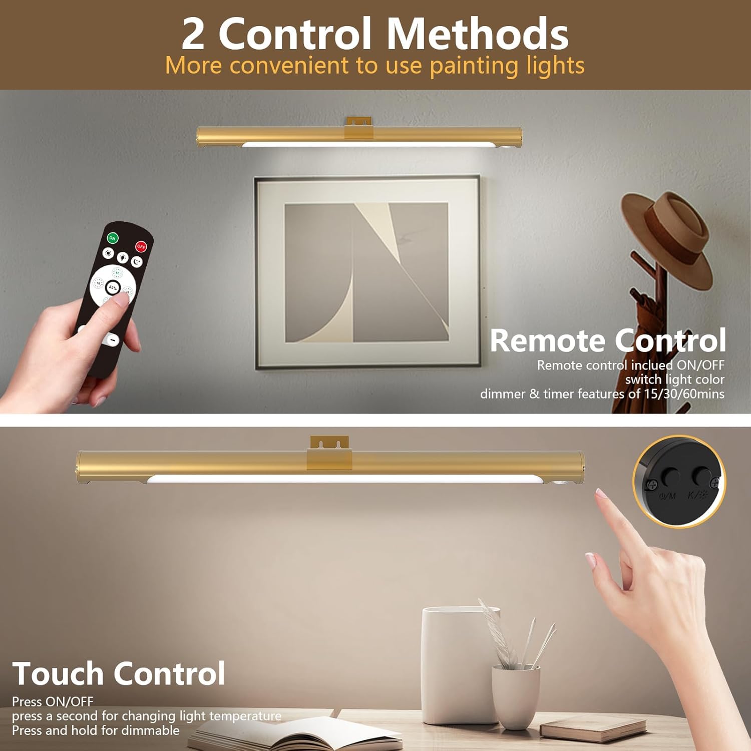 Lampe de tableau sans fil,LED Lampe Murale Rechargeable avec Télécommande,3 Températures de Couleur,Applique murale avec Detecteur Mouvement,pour tableau la fresque et les fléchettes