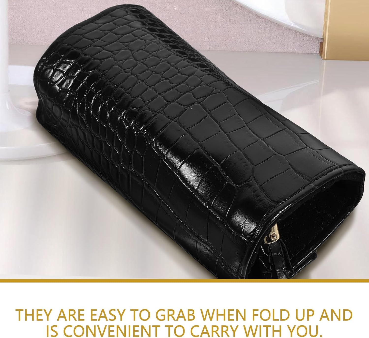 Travel Jewelry Roll Bag Compact Black Pu Leather Jewelry Holder Pouch for Necklace Ring Storage
