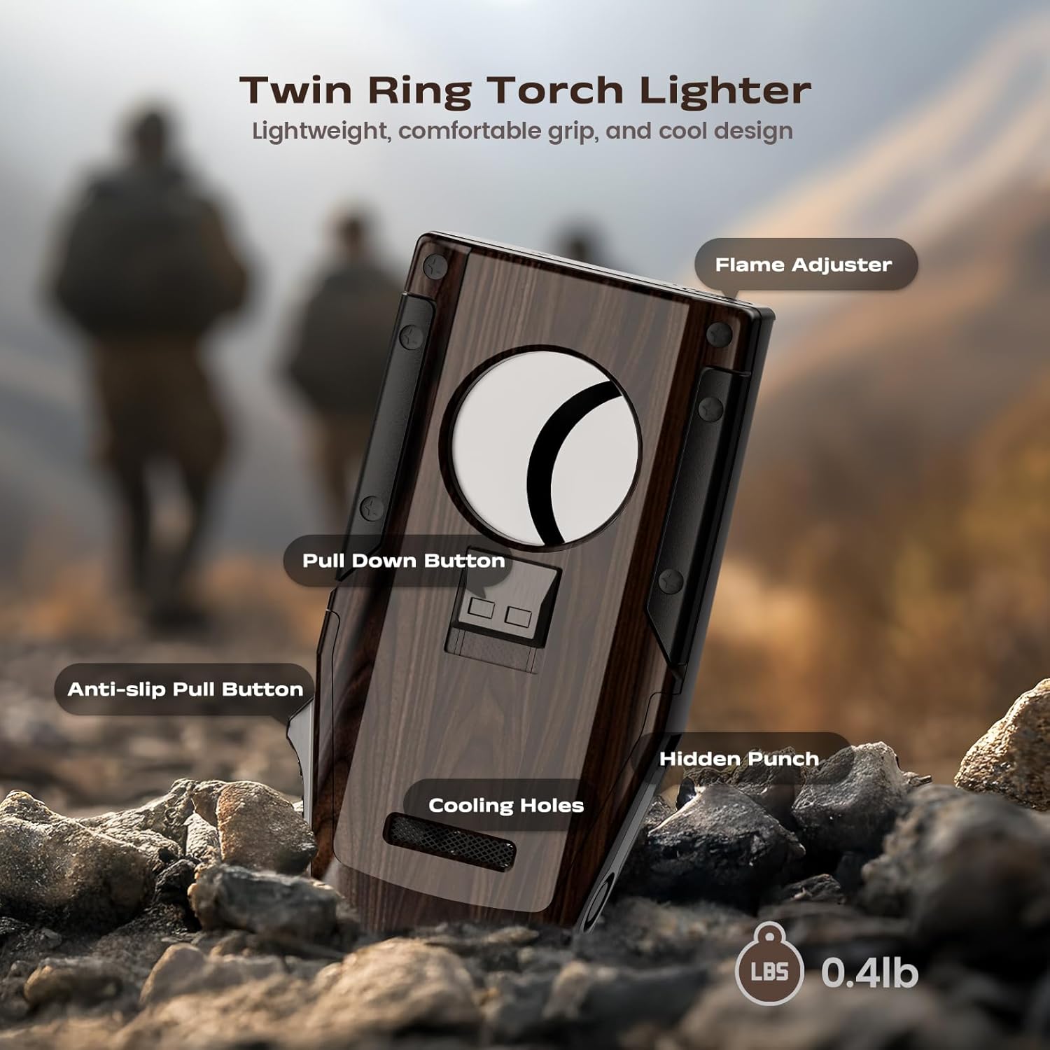 Dual Jet Torch Lighter, with Holder, Built-in Multi-use Tool, All-in-one Multifunctional Accessories Gifts for Men, Windproof Adjustable Butane Refillable Lighters for Travel (Without Gas)