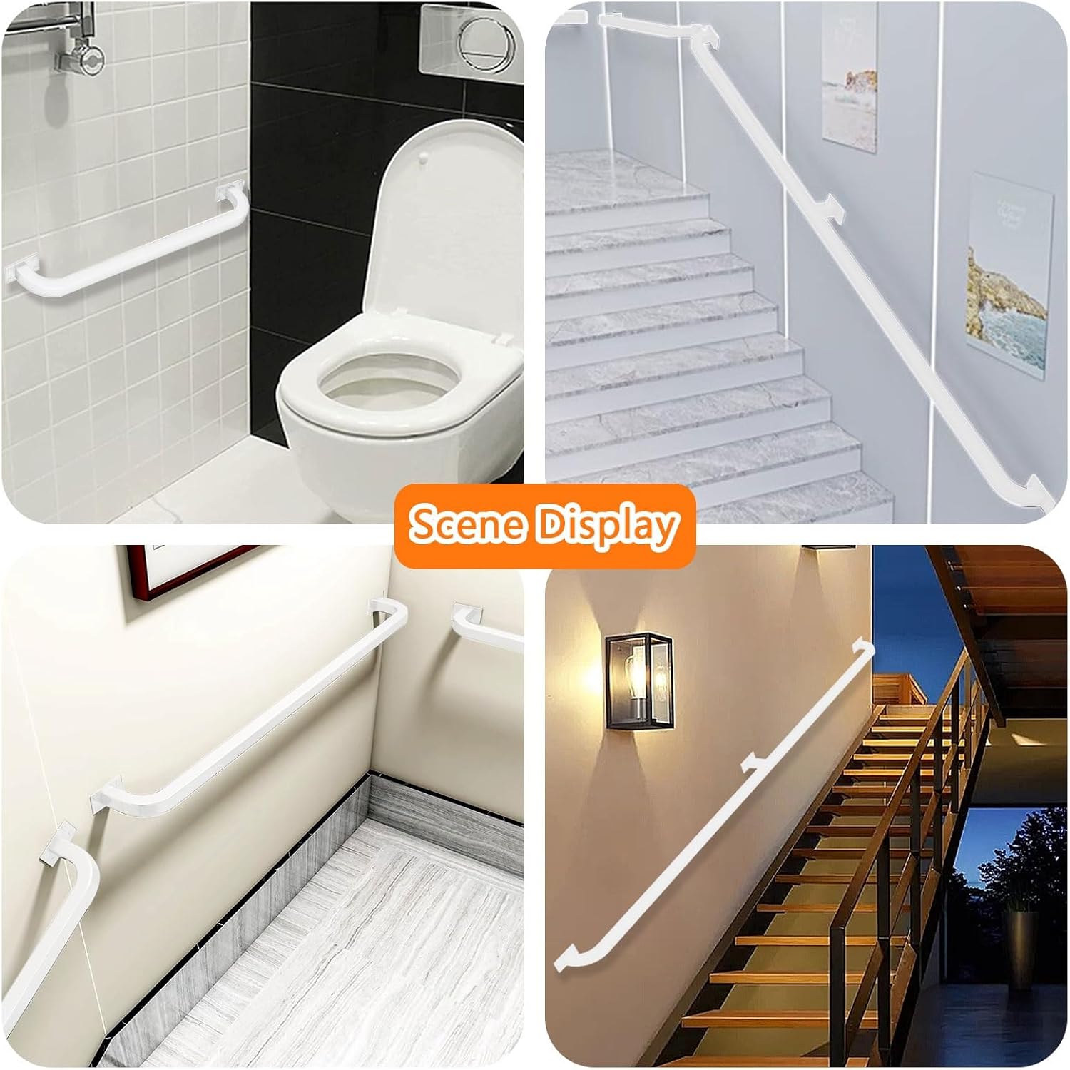 Drsyffsup 1FT-15FT Industrial Staircase Handrail, Banister Exterior Hand Railing for Indoor Outdoor, Metal Wrought Iron Wall Support Safety Hand Rail, White Iron Pipe.(15 FT)