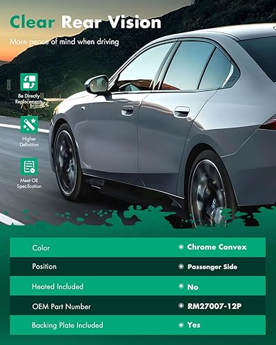 Miniatura 2 de SCITOO Espejo retrovisor lateral de vidrio para pasajero lado derecho para 2013-2017 para Honda ACCORD EX MODELO WO HEATED Chrome Convexo Reemplazo