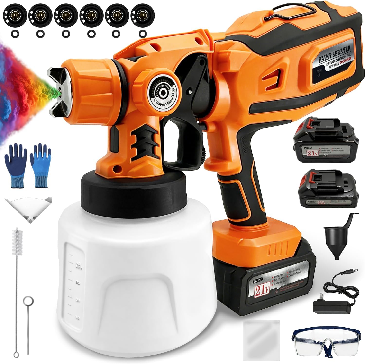 Cordless HVLP Paint Sprayer – 650W Motor, 18–24V Dual Batteries Included, 1400ml Detachable Container, 6 Copper Nozzles, 3 Spray Patterns – Electric Spray Gun for Home, DIY, Furniture, Walls & Fences