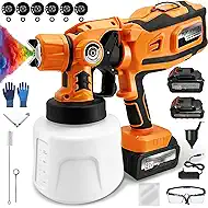 Cordless HVLP Paint Sprayer – 650W Motor, 18–24V Dual Batteries Included, 1400ml Detachable Container, 6 Copper Nozzles, 3 Spray Patterns – Electric Spray Gun for Home, DIY, Furniture, Walls & Fences