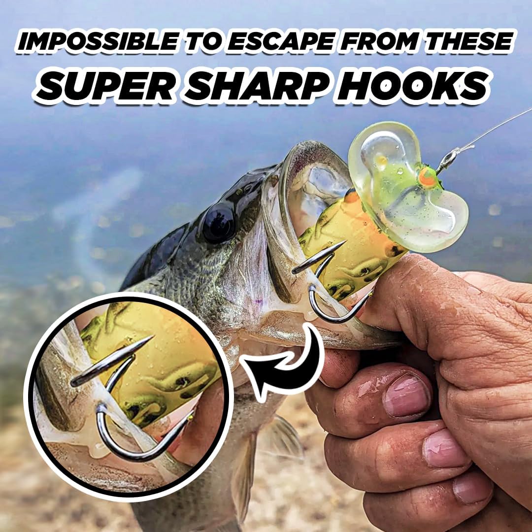 LUNKERHUNT Top Water Bass Fishing Lures | Yappa Fishing Baits with Silicone Bill | 3 Piece Set (Frog, Bug) with Weedless Hooks, Hollow Body