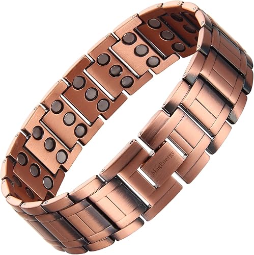 MagEnergy 3 pulseras magnéticas de cobre para hombres, 99.99% de cobre puro con imanes ultra fuertes, pulsera ajustable de 9.0 pulgadas con