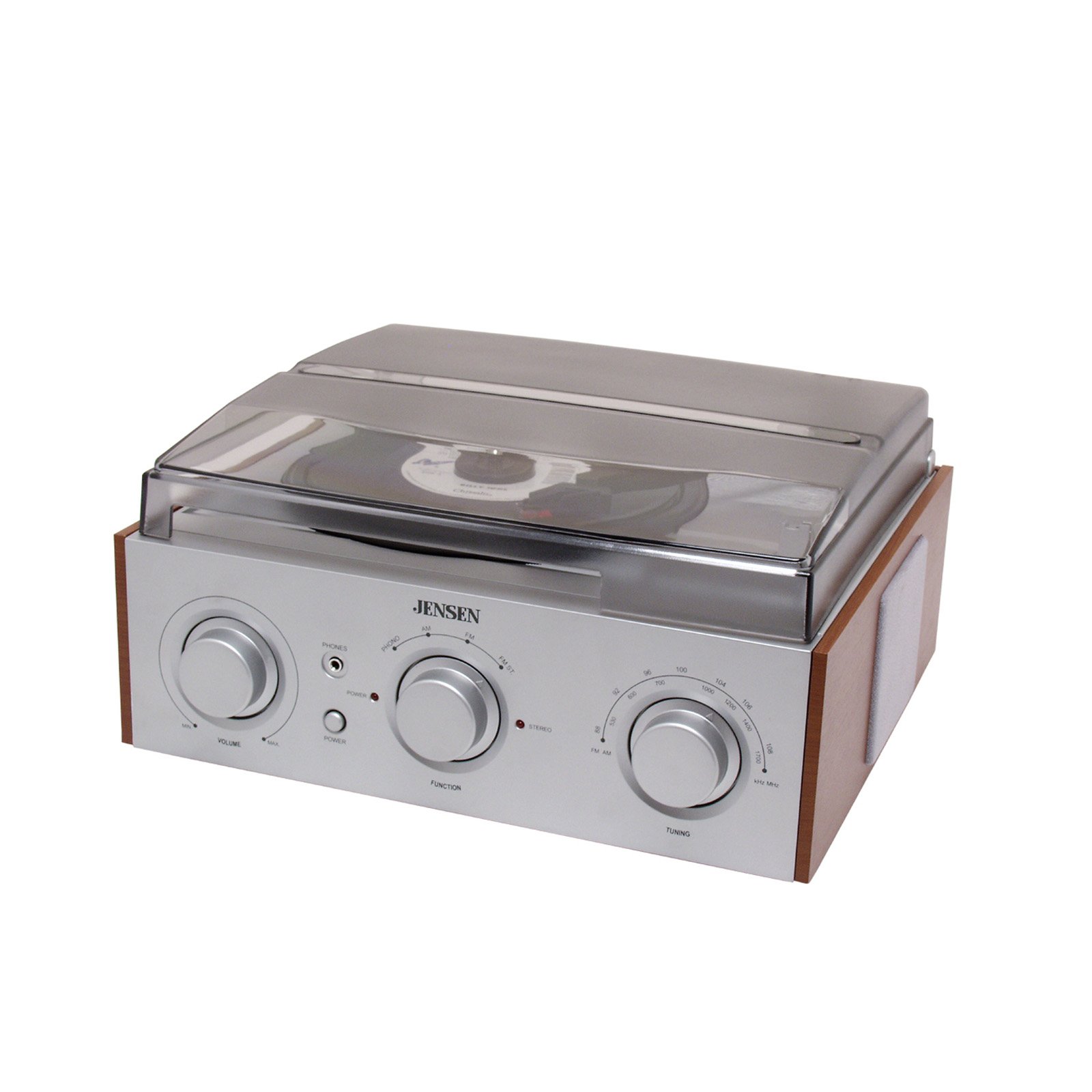 Jensen JTA-220 3-Speed Stereo Turntable with AM/FM Receiver & 2 Built-in Speakers