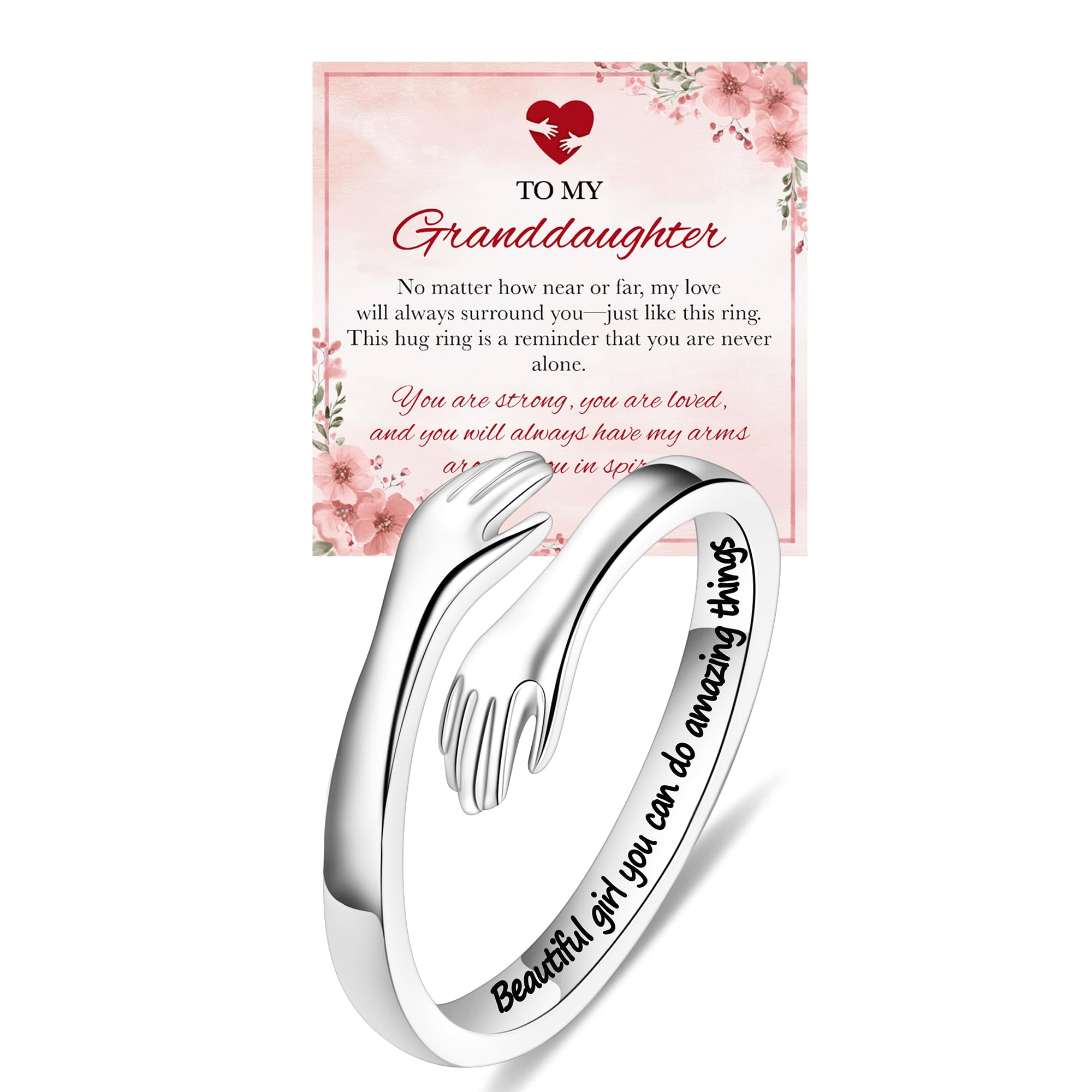 IEFLIFE Regalo per ragazze adolescenti, anello regolabile in argento per donne e ragazze, regalo di compleanno e laurea per figlia, nipote da mamma, nonna, ragazza adolescente, anello da abbraccio
