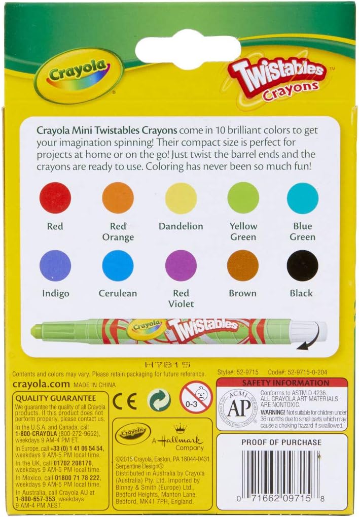Crayola Twistables Crayons Coloring Set, Twist Up Crayons for Kids, 10 Count : Toys & Games