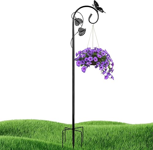 Ganchos de pastor para comedero de colibríes al aire libre, colgador de poste de 79 pulgadas con base de 5 puntas, soporte ajustable de metal