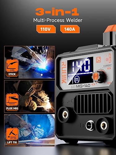 Miniatura 3 de RUBIK Soldador MIG 140A, Soldador de núcleo de flujo de 110V, Máquina de soldadura MIGLIFT TIGSTICK 3 en 1, Máquina de soldadura MIG sin gas