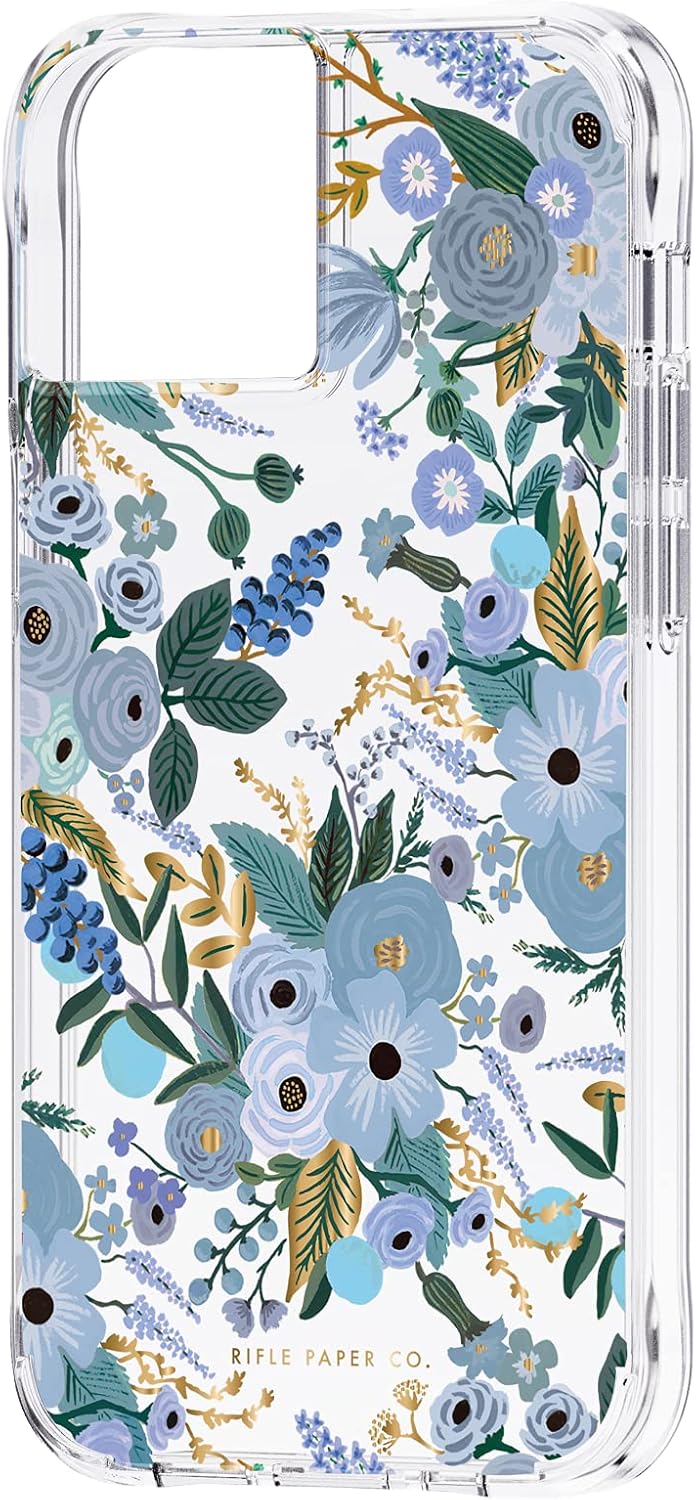 Rifle Paper Co. iPhone 13 Case for Women [10ft Drop Protection] [Wireless Charging] Floral Print Phone Case for iPhone 13, Slim iPhone Case, Anti Scratch, Shock Absorbing Materials - Garden Party Blue