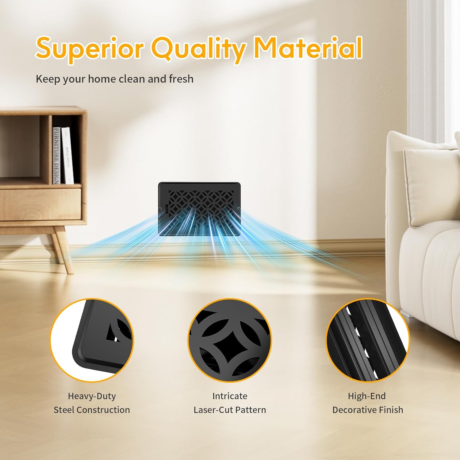 Floor Vent Covers, Floor Register 6x10, 2 Pack Adjustable Decorative Vent Covers for Home Floor, Ceiling or Sidewall Vent with Screws, Rust-Proof Heavy Duty Walkable Steel Floor Vents (6'' X 10'')