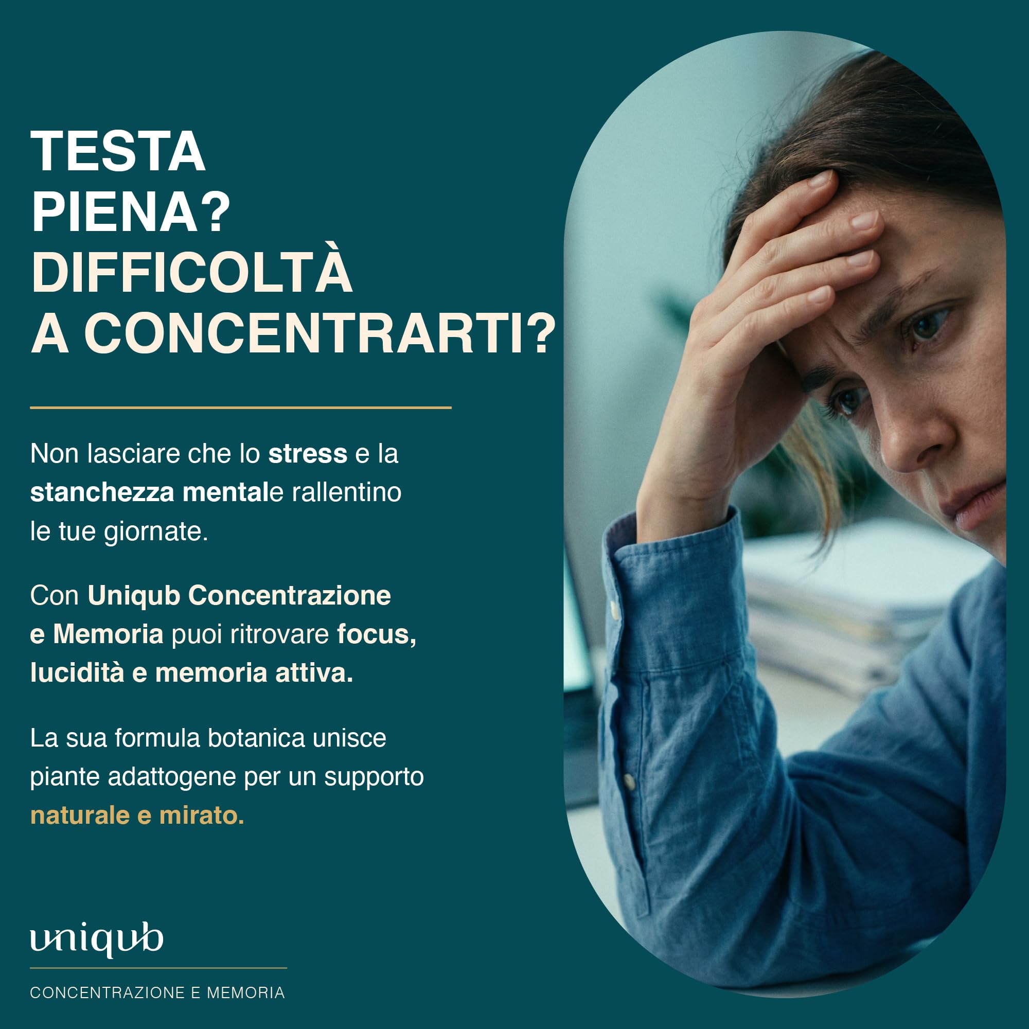 Integratore Concentrazione e Memoria Migliora l'umore Con Rhodiola Rosea Bacopa Monnieri Lippia Citriodora 60 capsule Vegetali 100% Naturale Uniqub