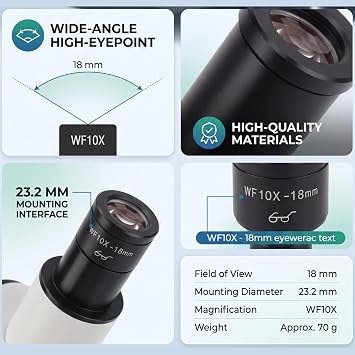 Microscope Eyepiece WF10X Wide Angle 18mm Field of View 10X Magnification Lens for Biological Lab Microscopes