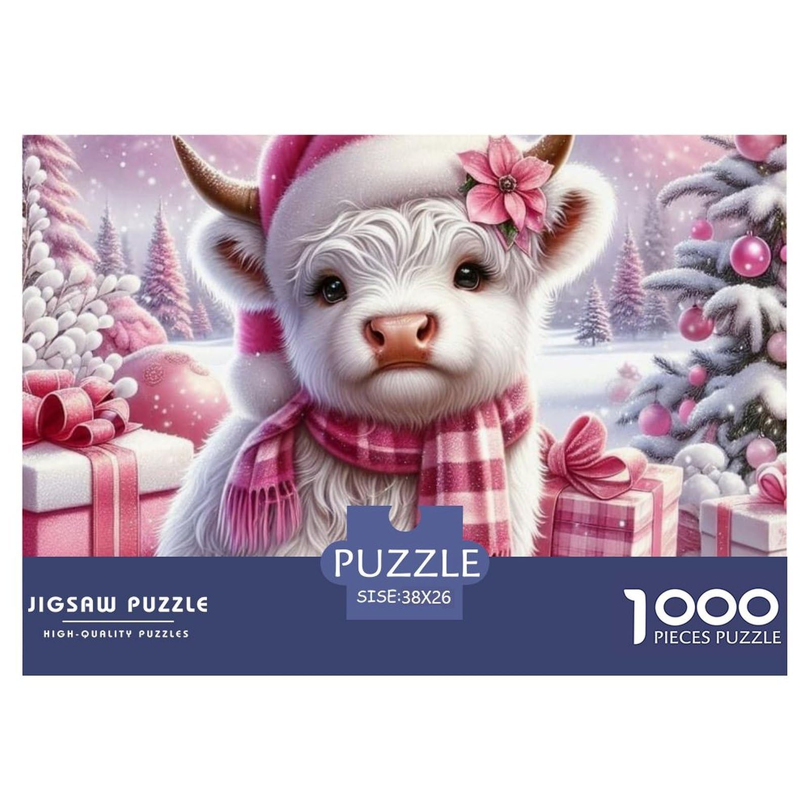 Christmas Calf 1000 Piece Recycled Paper Puzzle -Highland Cow Winter Christmas Puzzles for Adults Gifts Educational Game Challenge Wall Decor38x26cm/1000pcs — image 1