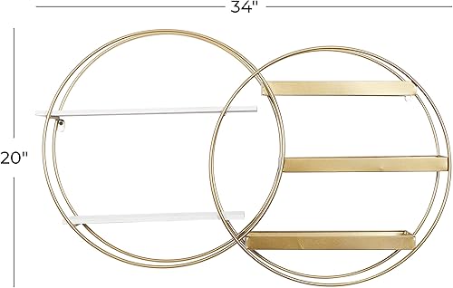 Miniatura 3 de Deco 79 Estante de pared redondo de metal con 5 estantes, 34 x 18 x 20 pulgadas, dorado