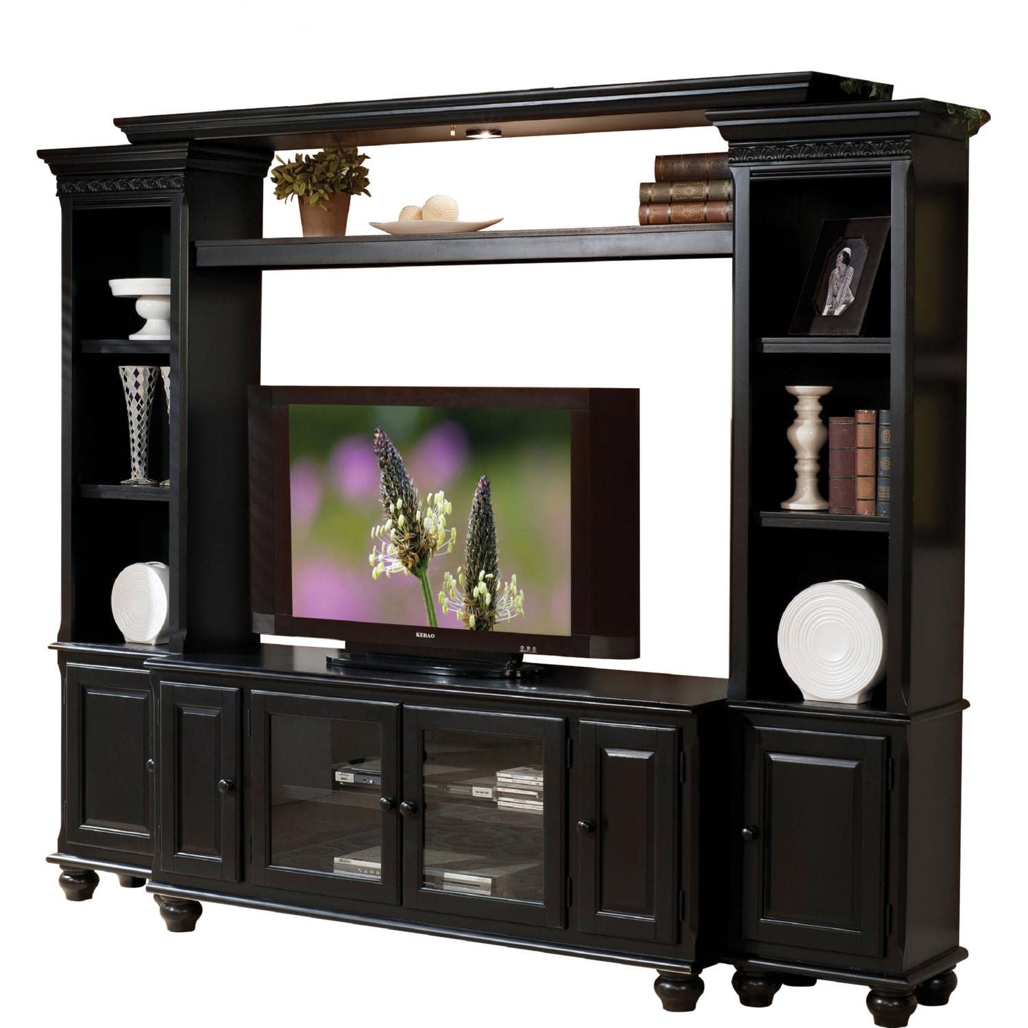 Acme Ferla Engineered Wood Entertainment Center with Side Piers/Bridge in Black
