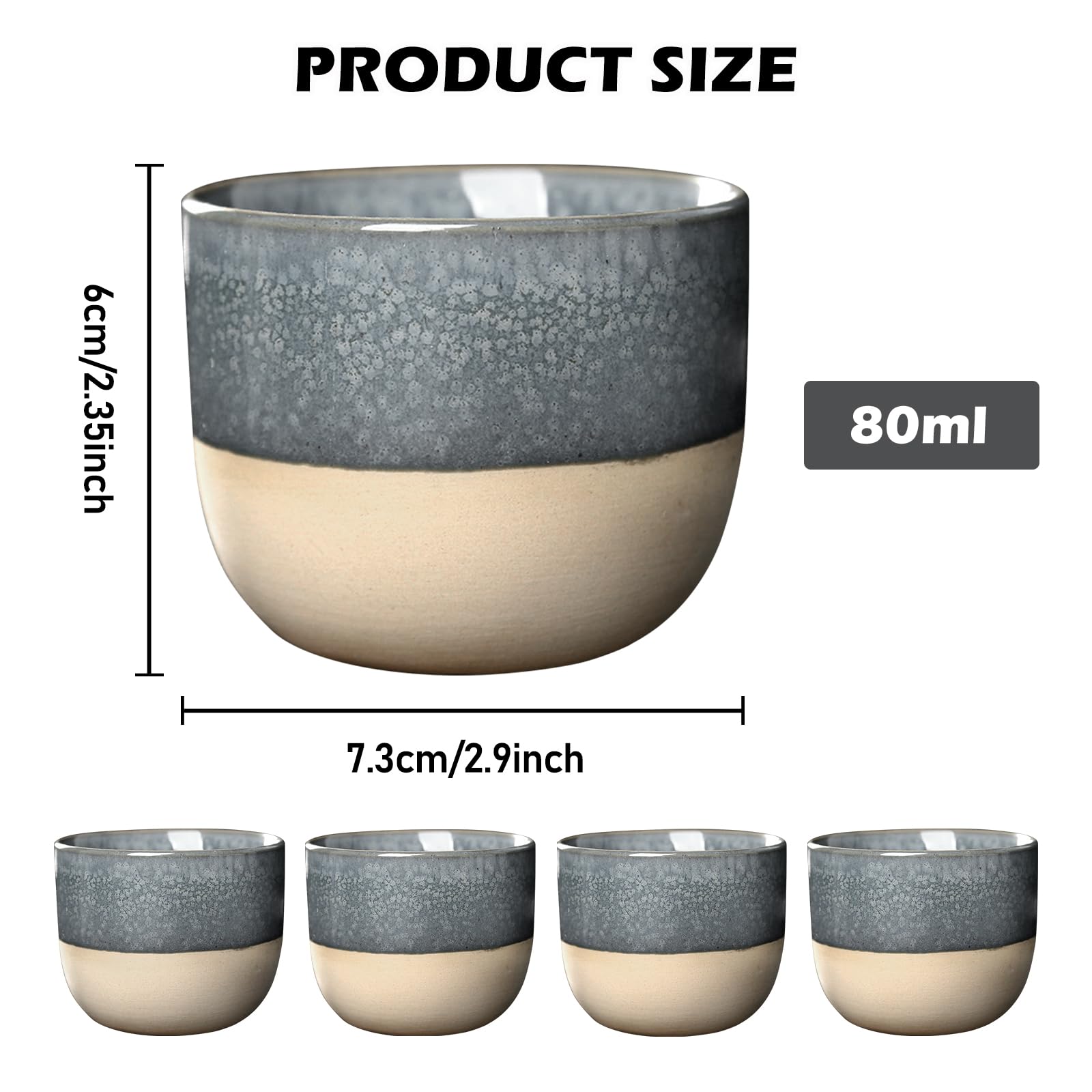 Set 4 Tazzine Espresso In Ceramica Da 80ml - Senza Manico, Spesse E Eleganti, Per Caffè, Tè, Regali O Candele - Foto 7