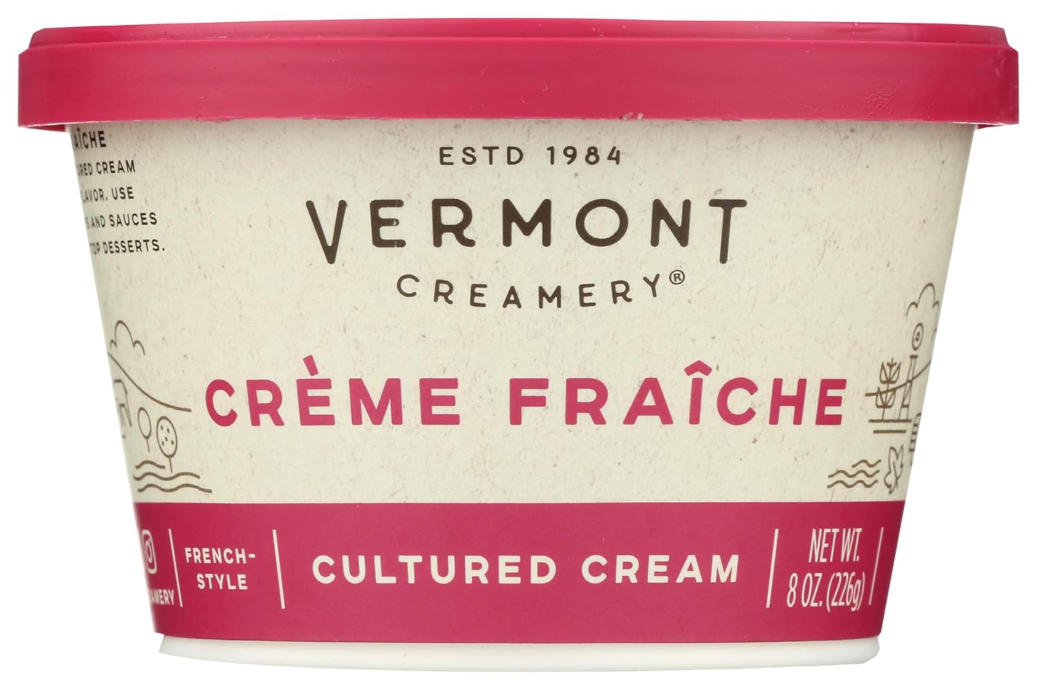 Vermont Creamery Crème Fraîche 8 oz - Rich Nutty Cultured Cream, Won't Curdle, Versatile for Dips Sauces Desserts