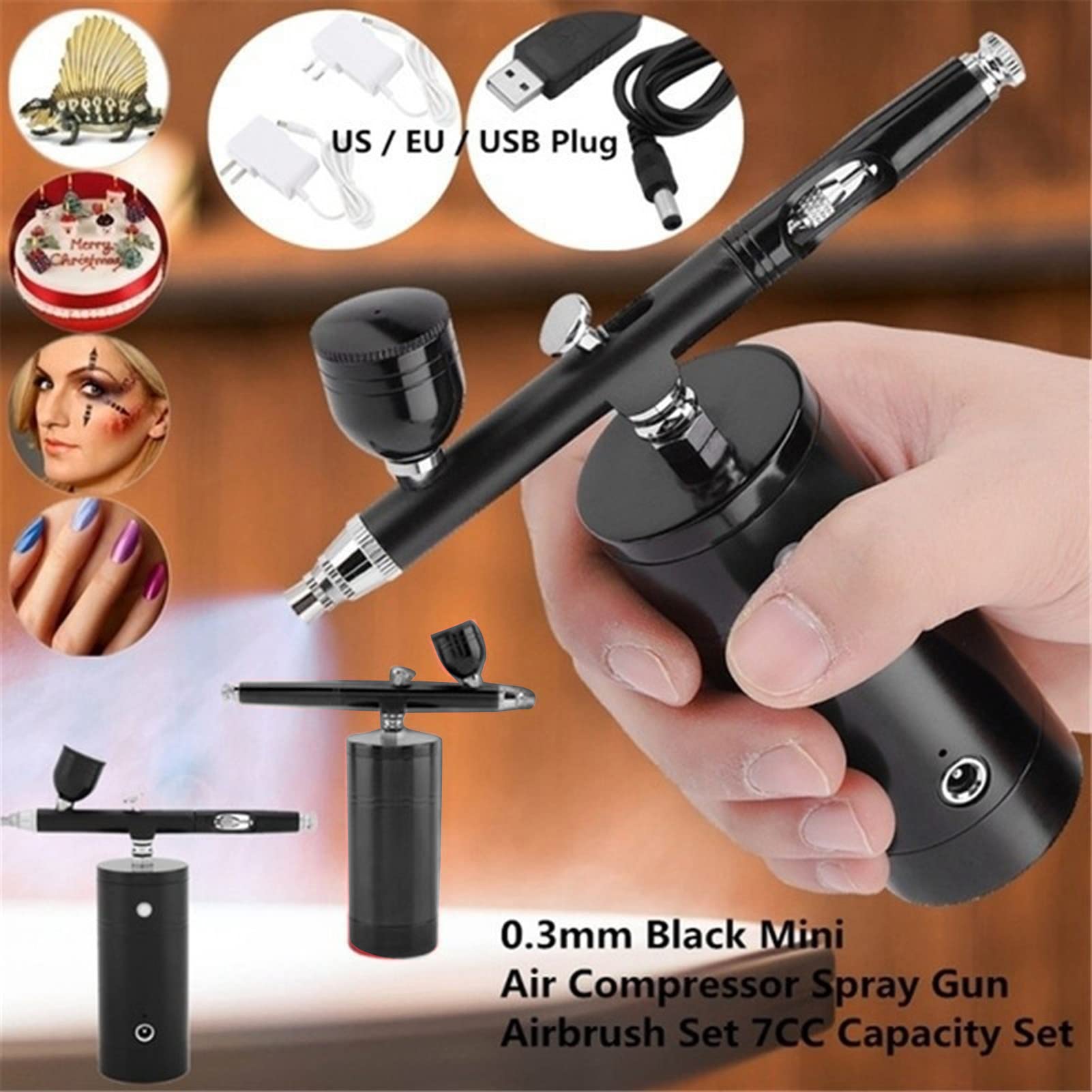 Keenso Kit Aerografo Pistola a Spruzzo Ricaricabile Portatile Senza Fili per Decorazione di Torte Trucco Fai-da-te 1 Set