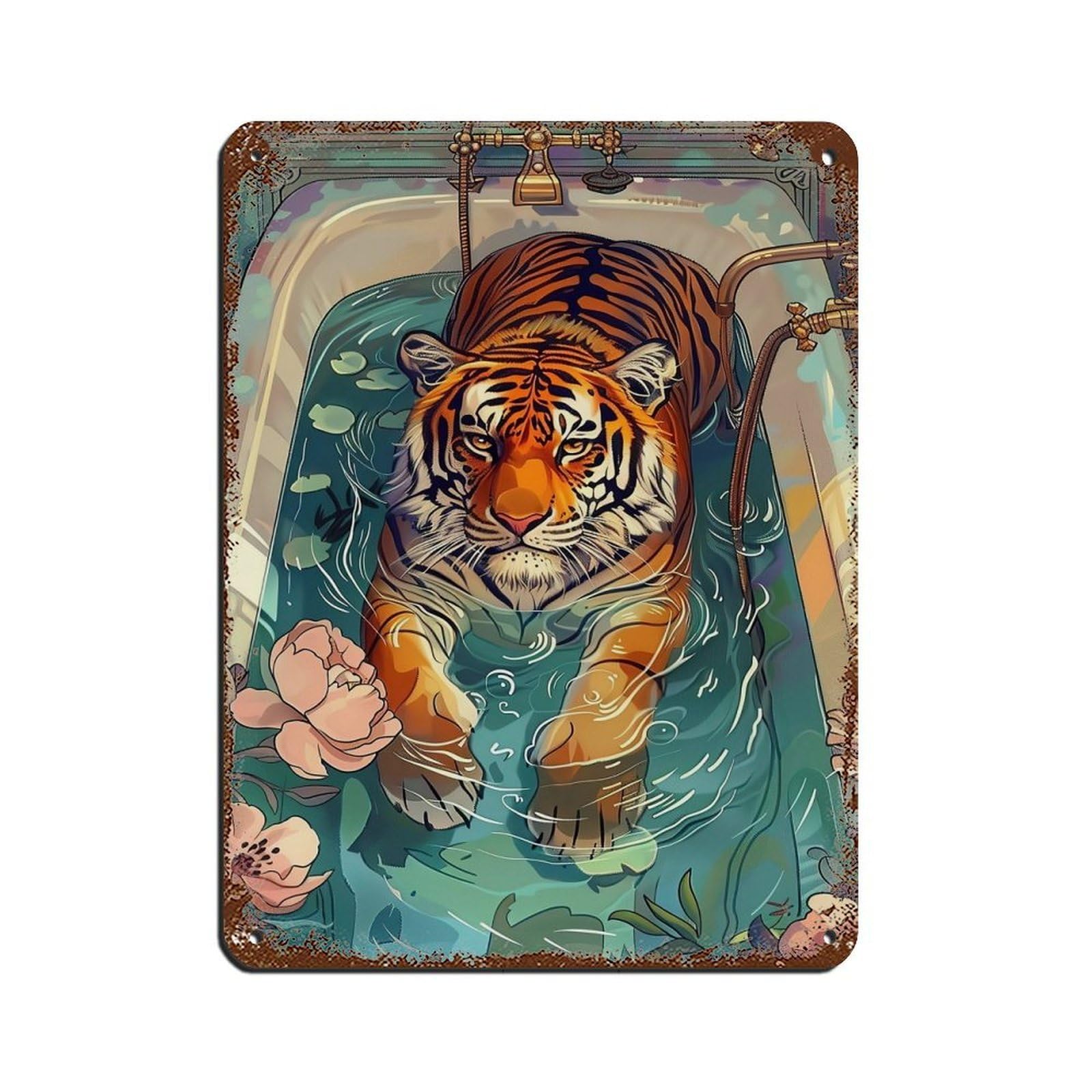 Poster for Matisse's Tiger on The Bathtub Retro Poster Metal Tin Sign Chic Art Retro Iron Painting Bar People Cave Cafe Family Garage Poster Wall Decoration 12x16inch(30x40cm)