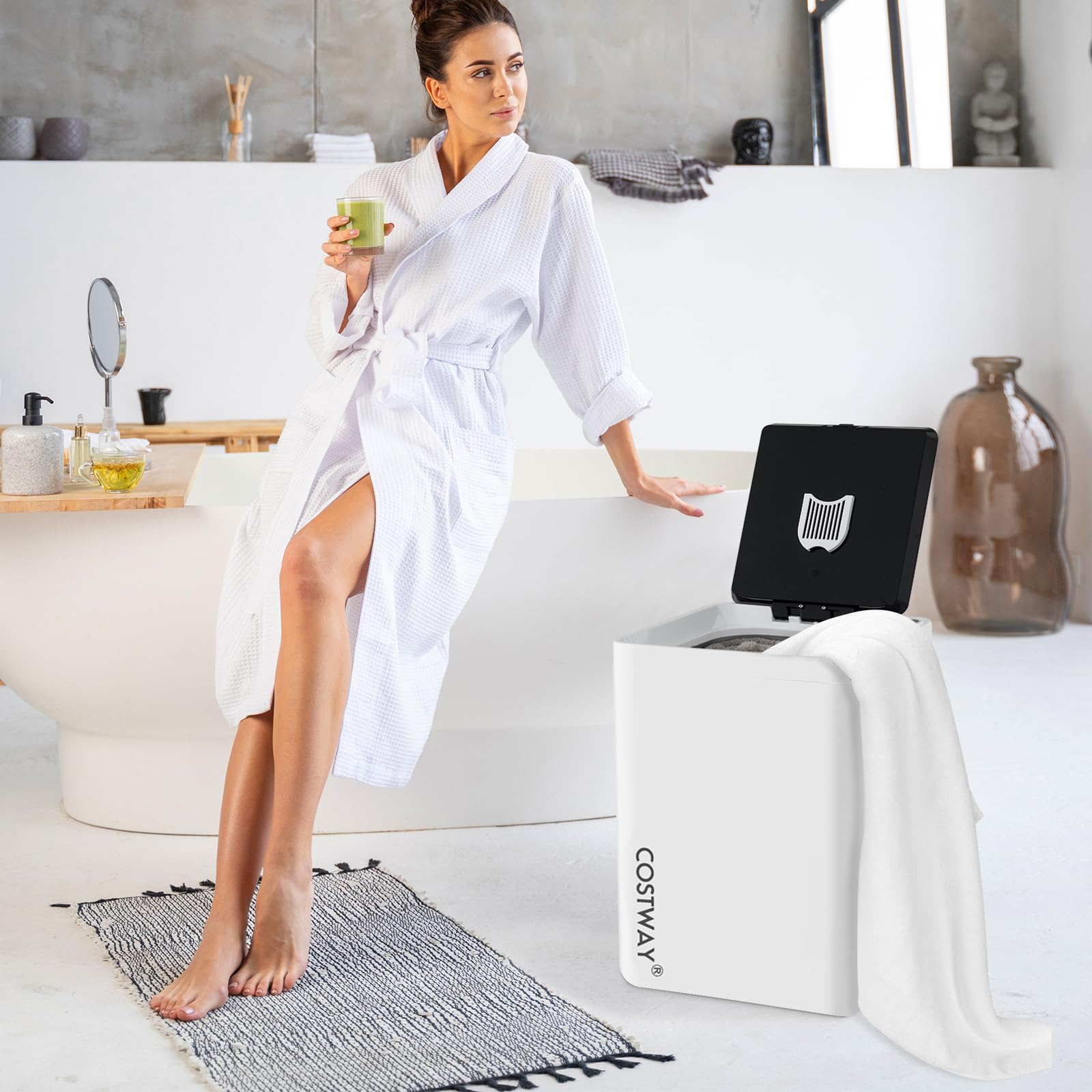 COSTWAY Scaldasalviette 23L con Spegnimento Automatico e Timer a 6 Livelli | Scalda Salviette da Bagno Elettrico con Display LED per SPA, Terme e Hotel