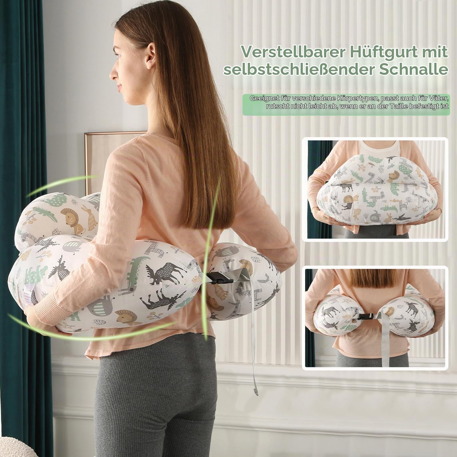 Labtec Stillkissen zum Stillen, Multifunktionales Stillkissen mit verstellbarem Bauchgurt und Sicherheitszaun, 100% Baumwolle & Abnehmbarer Kissenbezug
