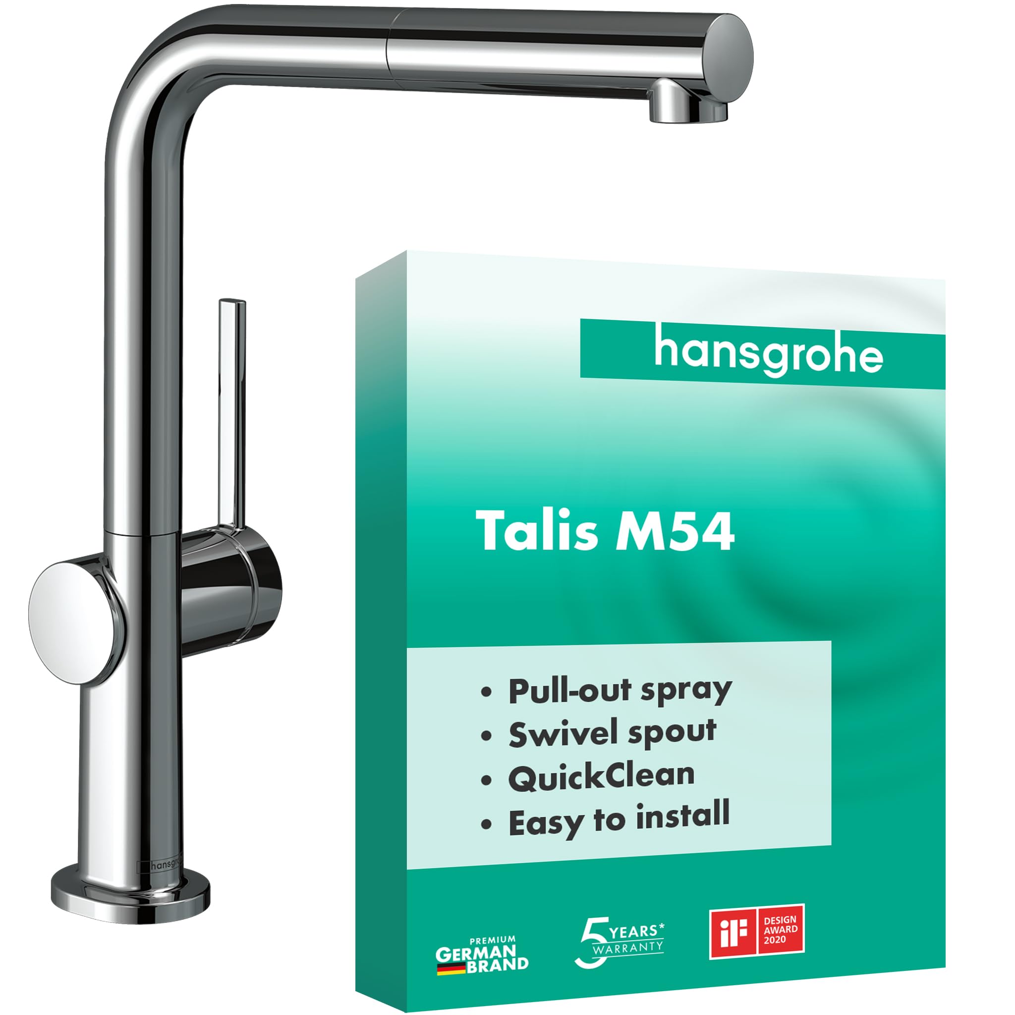 Talis M54 - kitchen tap with pull-out spray, 1 spray, kitchen sink tap with spout height 270 mm, kitchen mixer tap with swivel spout, chrome, 72808000