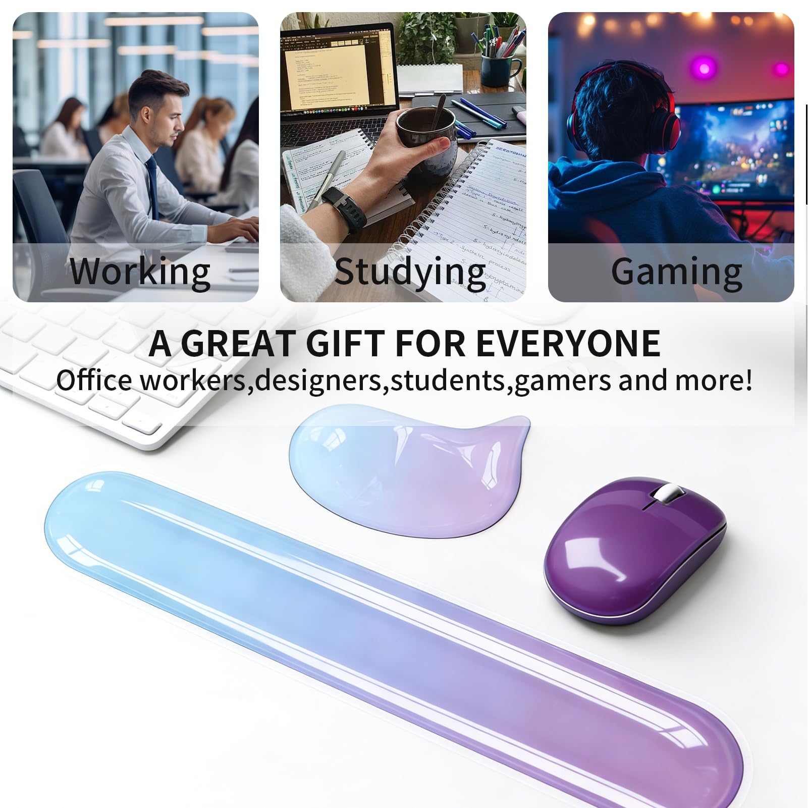 Set di poggiapolsi in gel per tastiera e mouse, supporto ergonomico in silicone per alleviare il dolore, tappetino antiscivolo in gel rinfrescante per ufficio, computer, laptop, giochi, confezione da