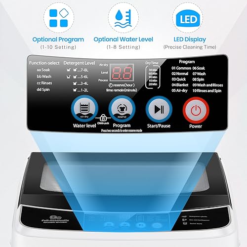 Miniatura 4 de Nictemaw Lavadora portátil, lavadora portátil de 2.4 pies cúbicos, capacidad de 17.8 libras, lavadora completamente automática con 10 programas, 8