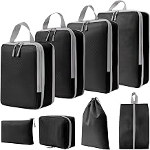 Carry-on Luggage Compression Packing Cubes, Set of 8 Travel Compression Packing Cubes Compression Bag for Packing Organizer Expandable Storage Travel Accessories Luggage Suitcase - Black