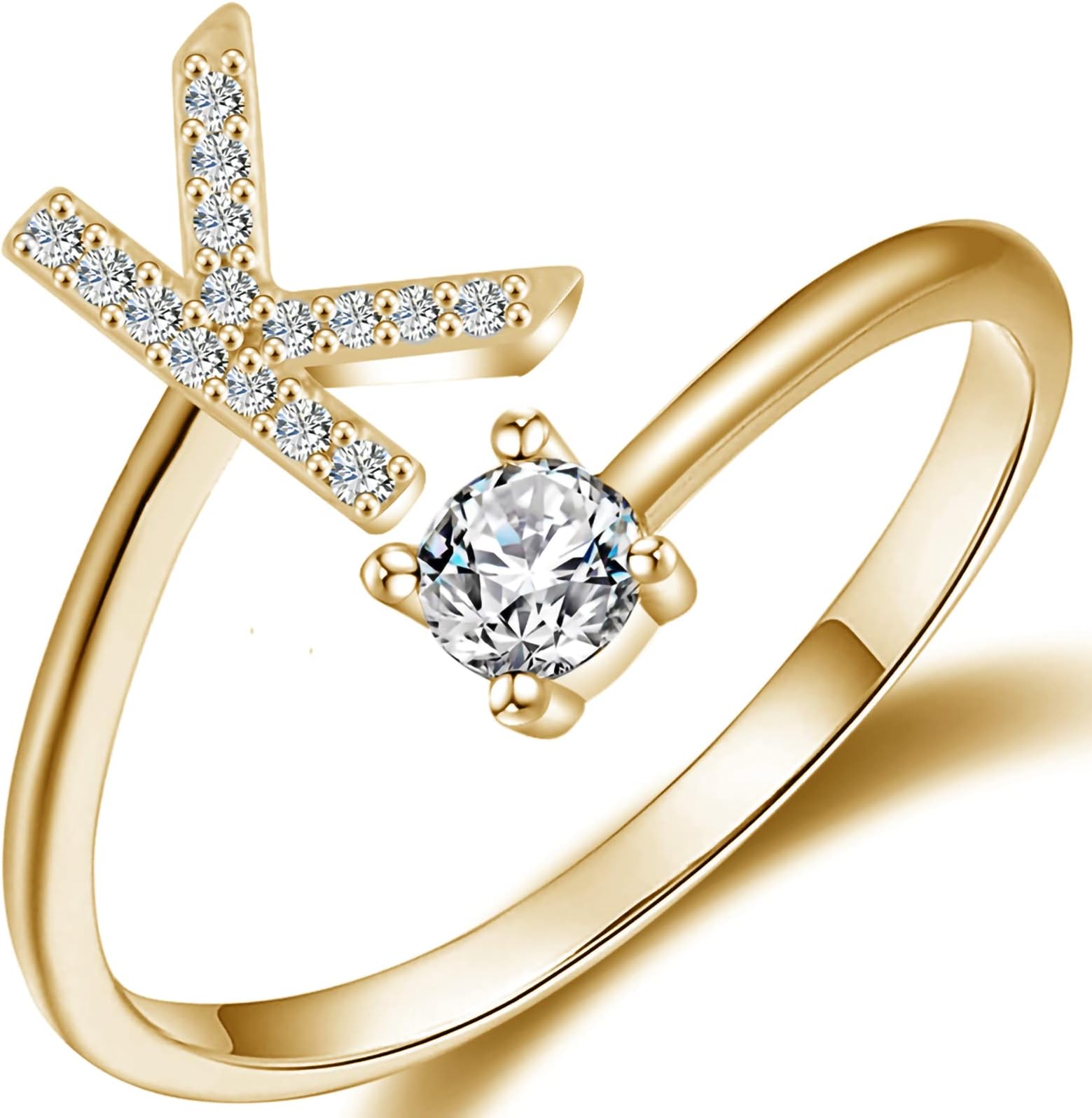 Haoze Gold Silver initial Rings for Girls Women Dainty Gold Plated Adjustable Letter Rings for Teen Girls Stackable Alphabet Rings Birthday Gift for Girls Over 12 Years Old