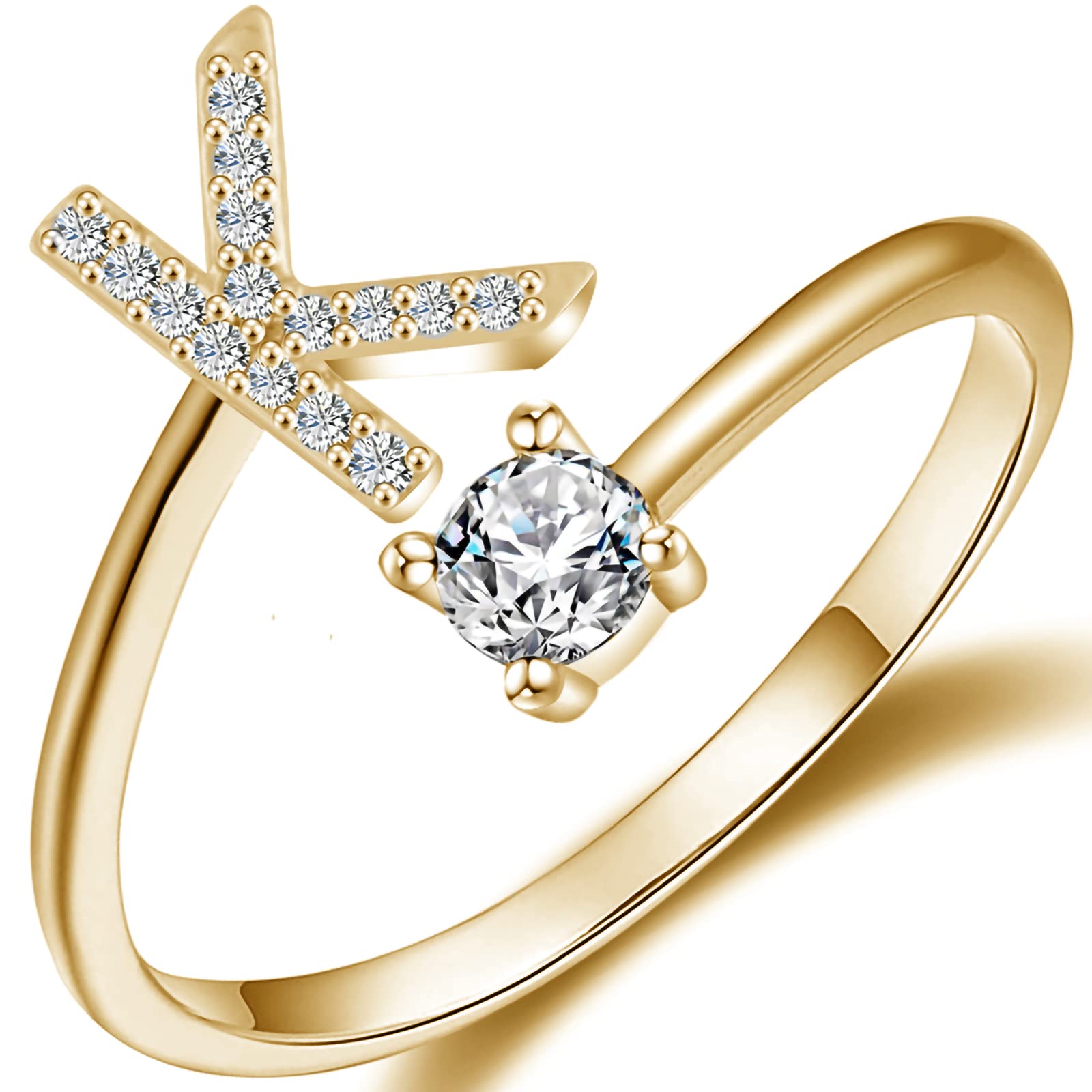 Haoze Gold Silver initial Rings for Girls Women Dainty Gold Plated Adjustable Letter Rings for Teen Girls Stackable Alphabet Rings Birthday Gift for Girls Over 12 Years Old