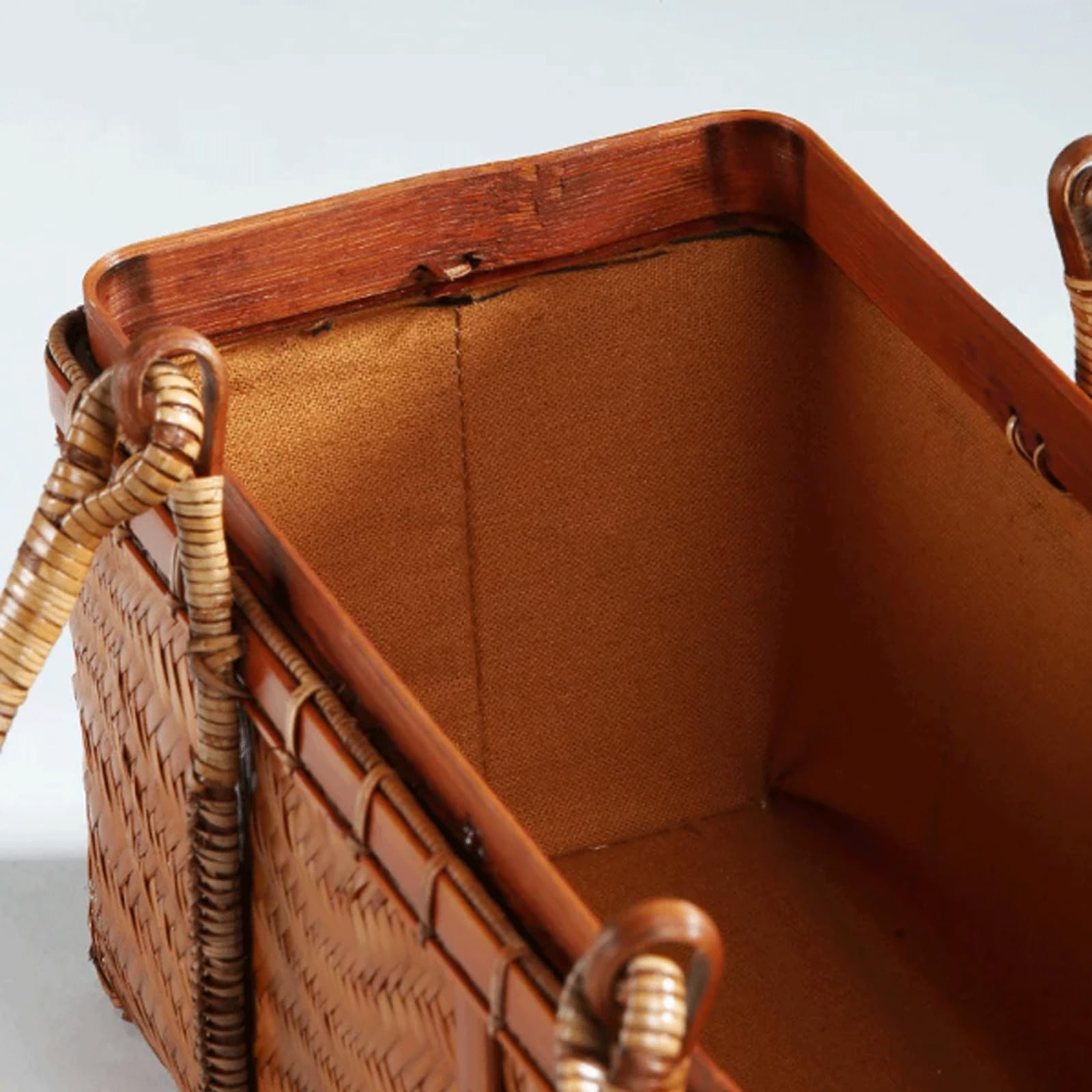 Panier De Pique-Nique Rétro en Bambou Tissé, Boîte De Rangement pour Aliments, Panier De Pique-Nique De Très Grande Capacité pour Les Pique-Niques Et Les Voyage，A-Large