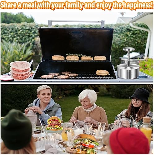 Miniatura 5 de Jerliflyer Prensa ajustable para hamburguesas, molde antiadherente de acero inoxidable para carne de res, verduras, hamburguesas, ideal para cocinar